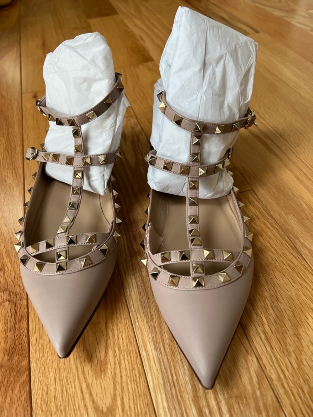 Valentino Rockstud Caged Ballerina Flats Beige Size 41